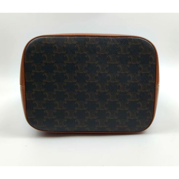 Pre-owned Celine Triomphe Canvas Calfskin Medium Bucket Bag Tan - Picture 5 of 14